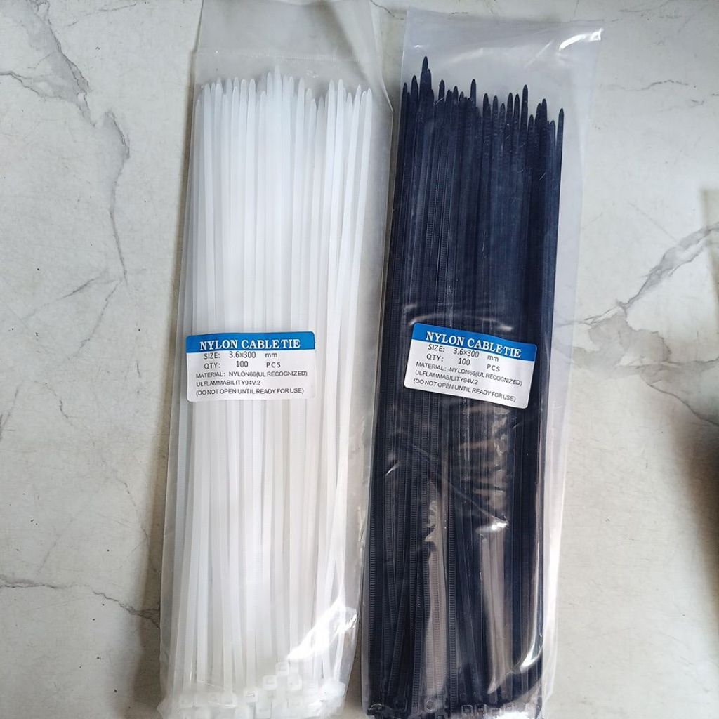 

PAKET (10 BUNGKUS) KABEL TIES 30CM HITAM PUTIH 3,6 MM X 300