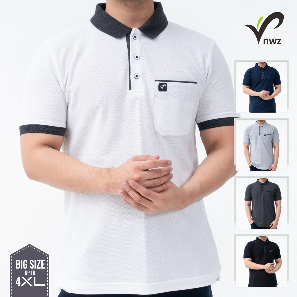 Kaos Polo Kerah Pria Big Size Saku Depan – Adem Cotton  | Wangki Kombinasi Kasual Jumbo Warna Putih