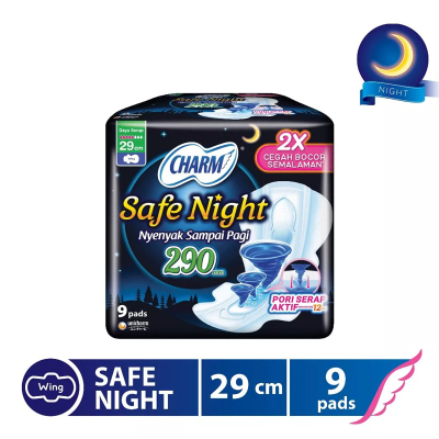 CHARM Pembalut Safe Night 29cm Wing - Pembalut Malam Hari Aman Nyaman Dengan Sayap
