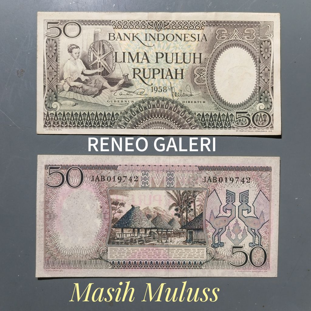 Mulus 50 Rp 1958 Asli seri pekerja tangan tahun rupiah uang kertas Kuno duit jadul lawas lama origin