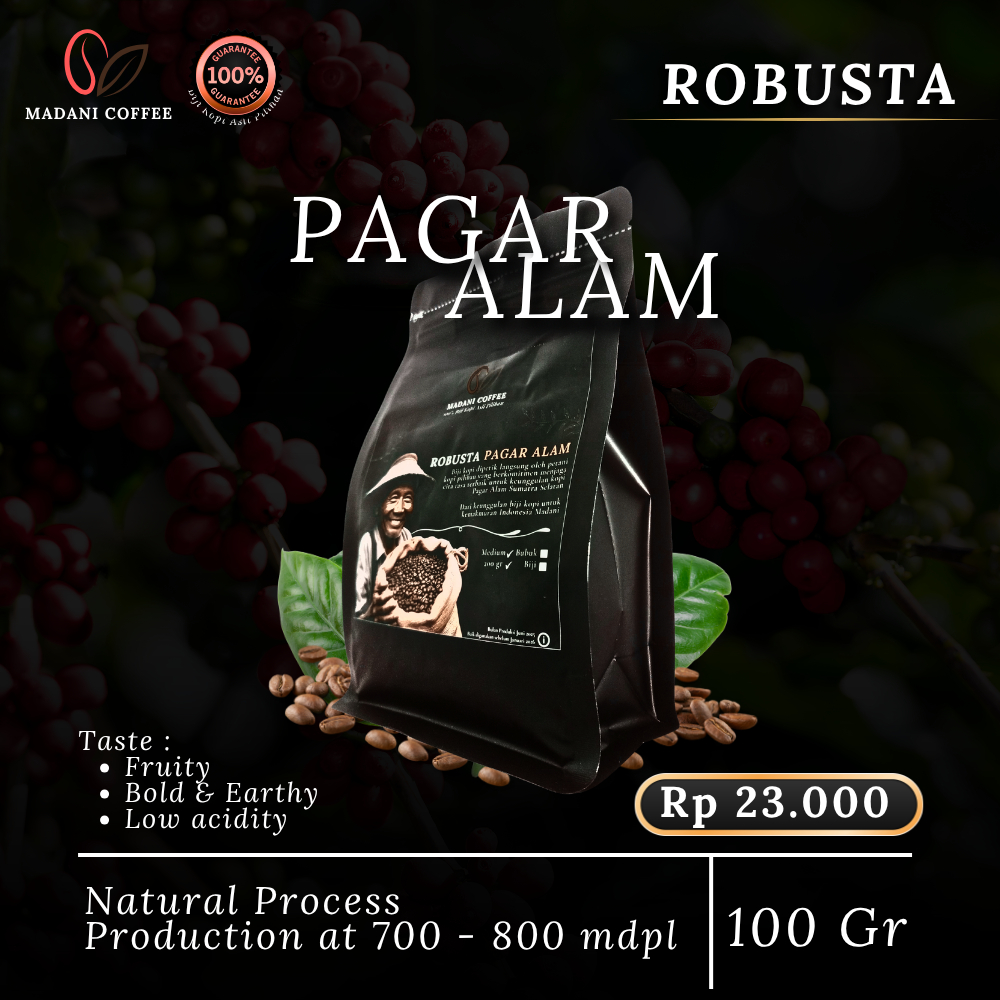 

Madani Coffee Biji Kopi Robusta Pagar Alam Natural Process Robusta Coffee Beans 100 Gr