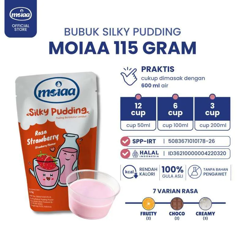 

Moiaa Pudding Silky Instant 115g – Puding Lembut 18 Rasa | Puding Susu Praktis Halal.