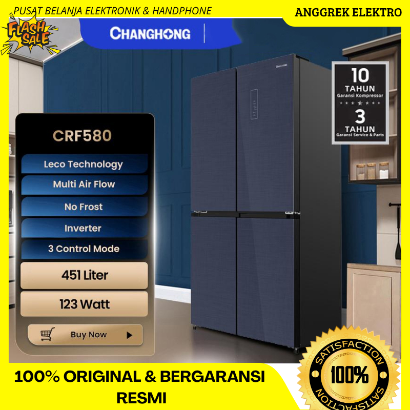 KULKAS CHANGHONG Kulkas 2 pintu 415L Side by Side black CRF-580  GARANSI RESMI