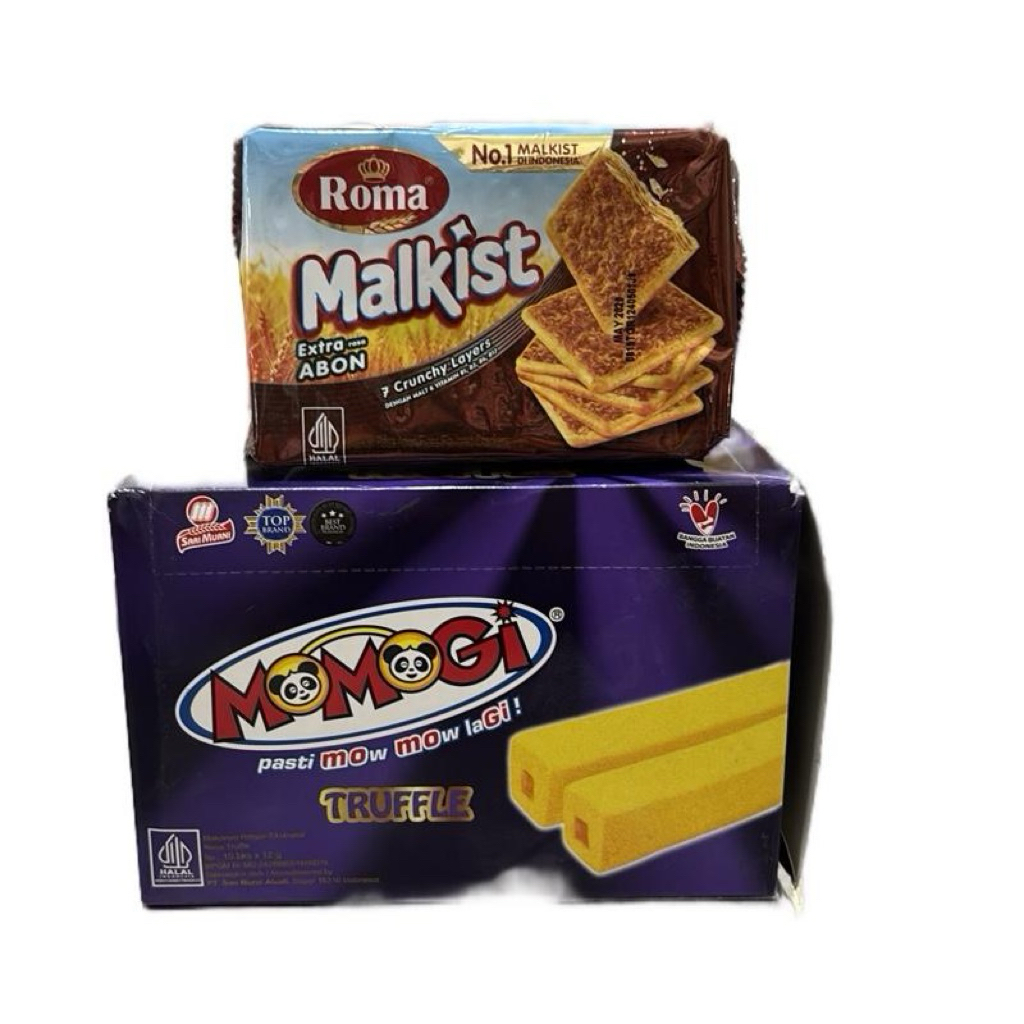 

(C2) Combo Hemat Momogi truffle 10bks x 12g & malkist abon 105g