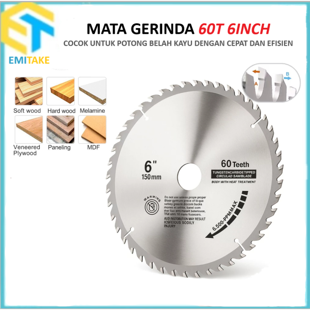 Mata Gerinda Potong Kayu 6 Inch 60T Mata Gergaji Potong Belah Kayu Circular Saw Blade