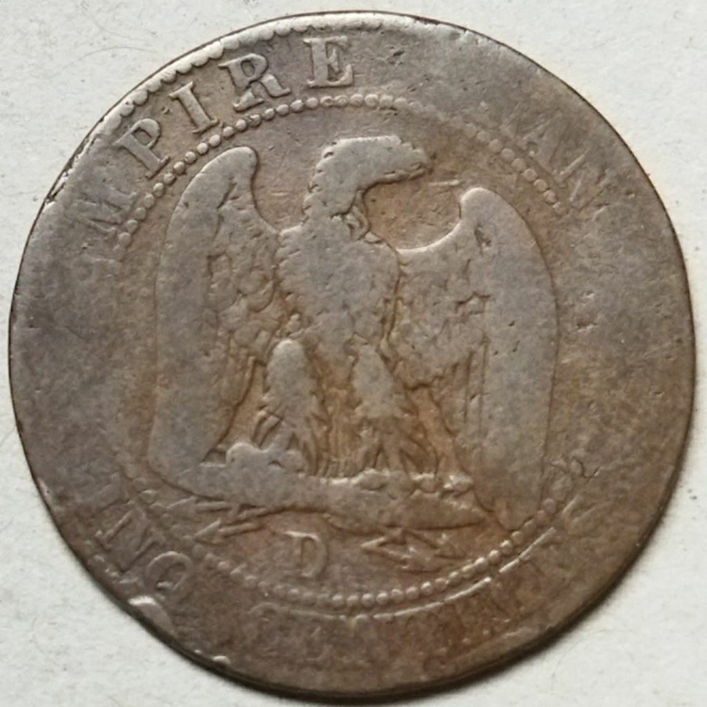 Koin Perancis 5 centimes 1854 Napoleon III