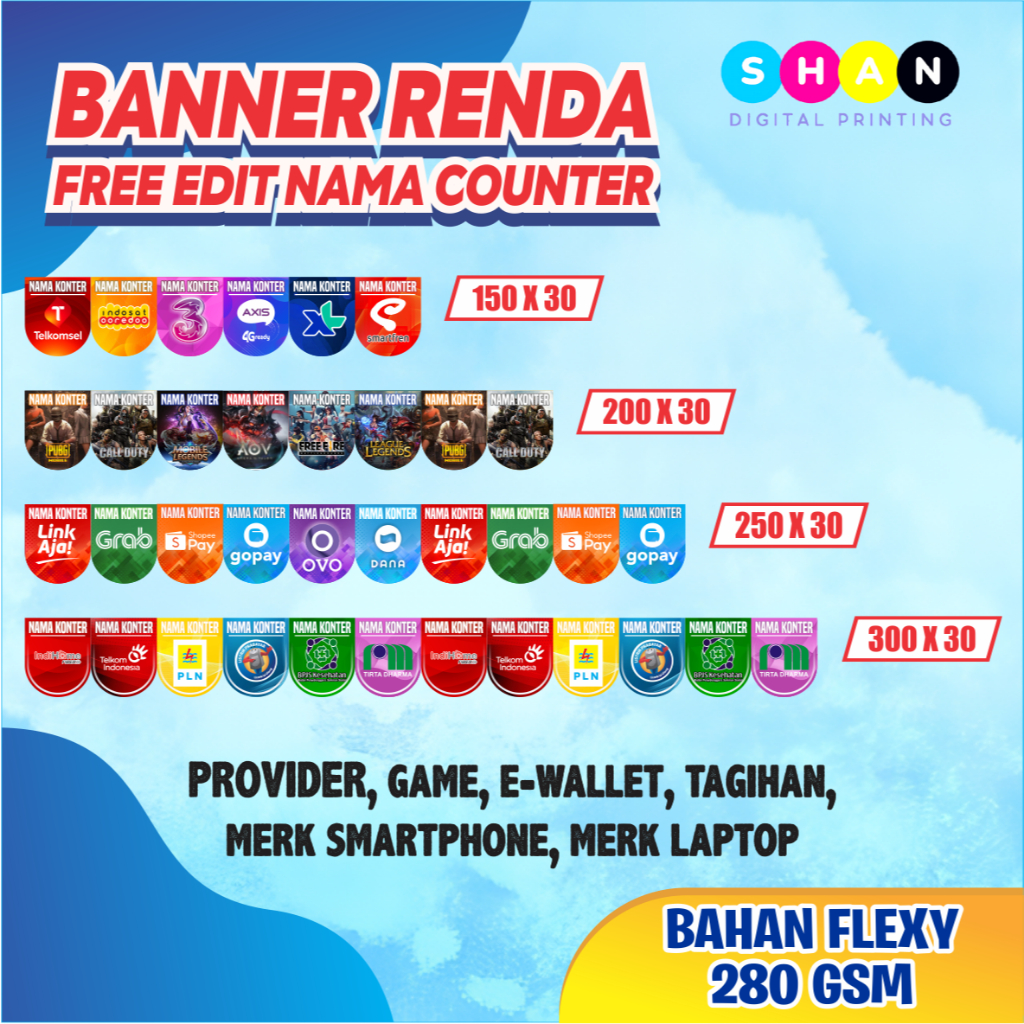 BANNER RENDA COUNTER - BANNER RENDA KONTER CUSTOM NAMA KONTER