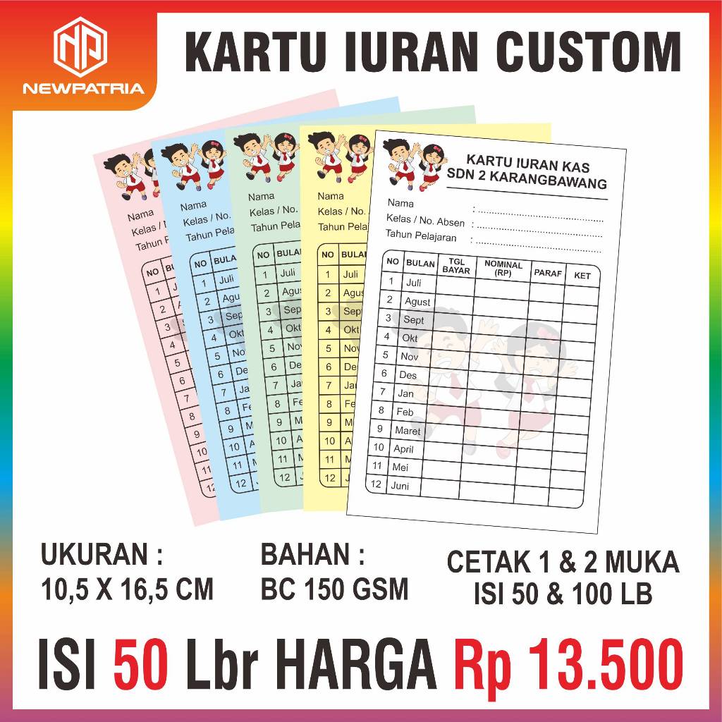 

[ PROMO ] KARTU IURAN SEKOLAH - SPP - INFAQ - SYAHRIYAH 100pcs