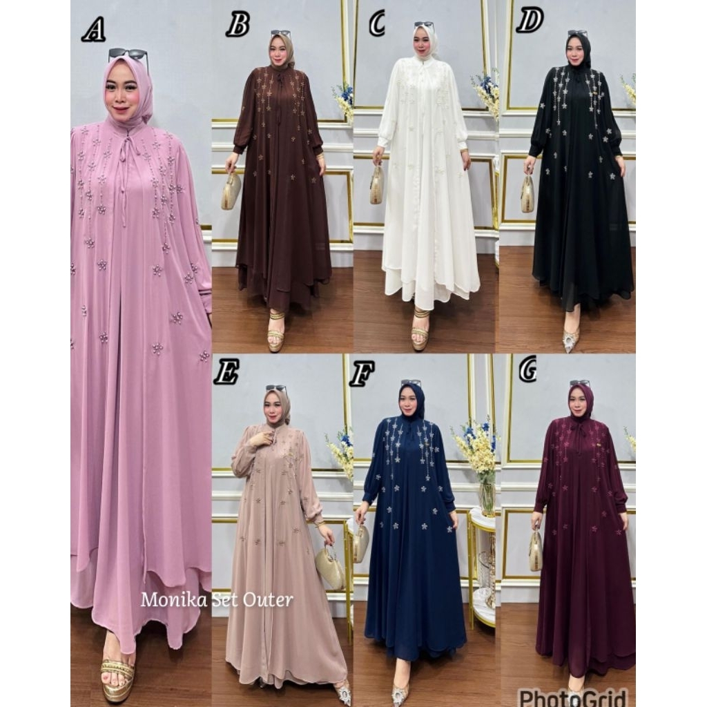 Gamis Set Outer Polos Bordir Payet Premium Original Ceruti Babydoll Mewah Outer Pesta Kondangan