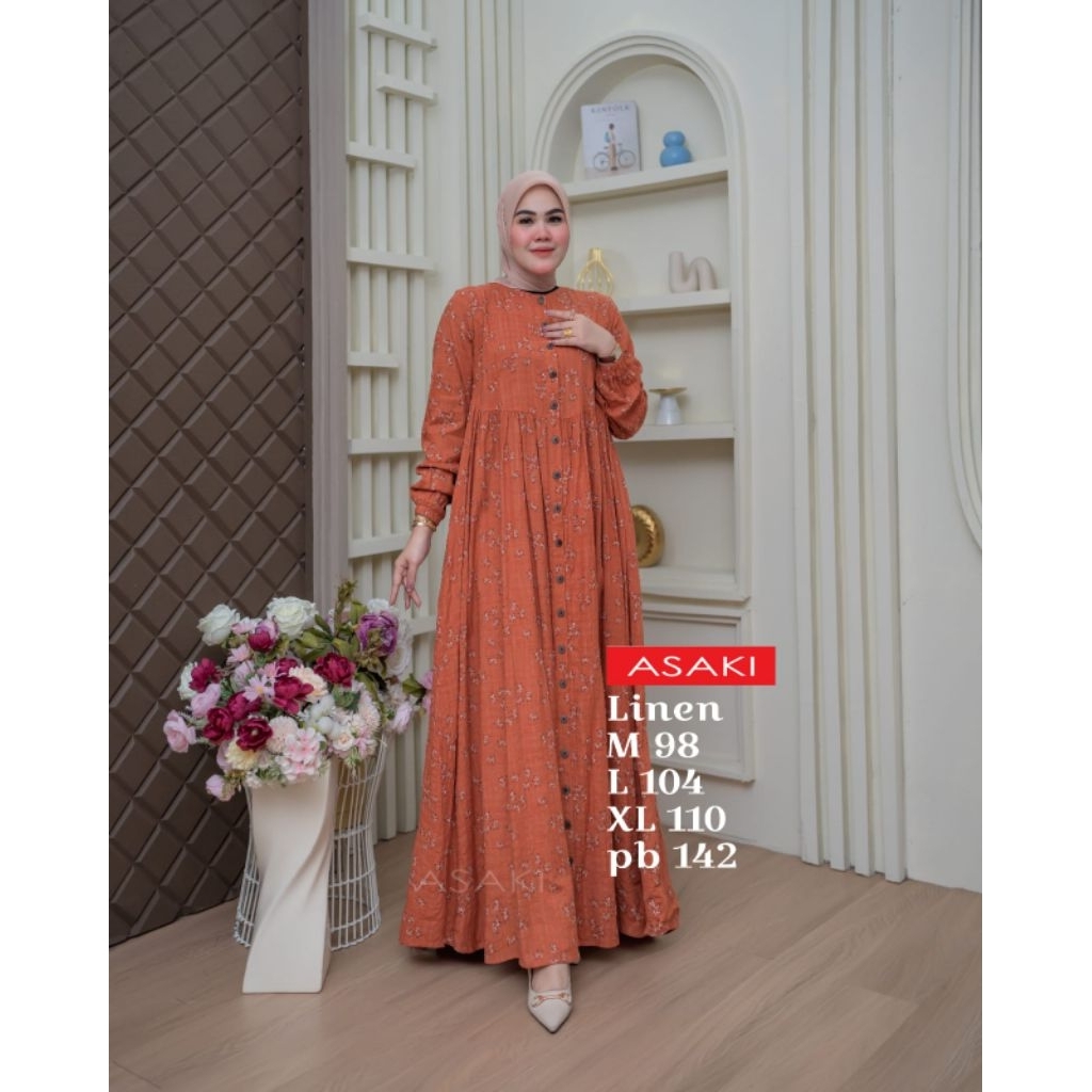 Gamis flanel kotak kotak , linen , codoray , denim / chamray terbaru Asaki original