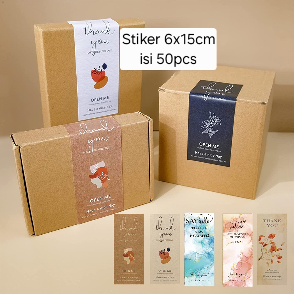 

50pcs Stiker Thank you Panjang Hampers Kado Gift uk 6cm x 15cm