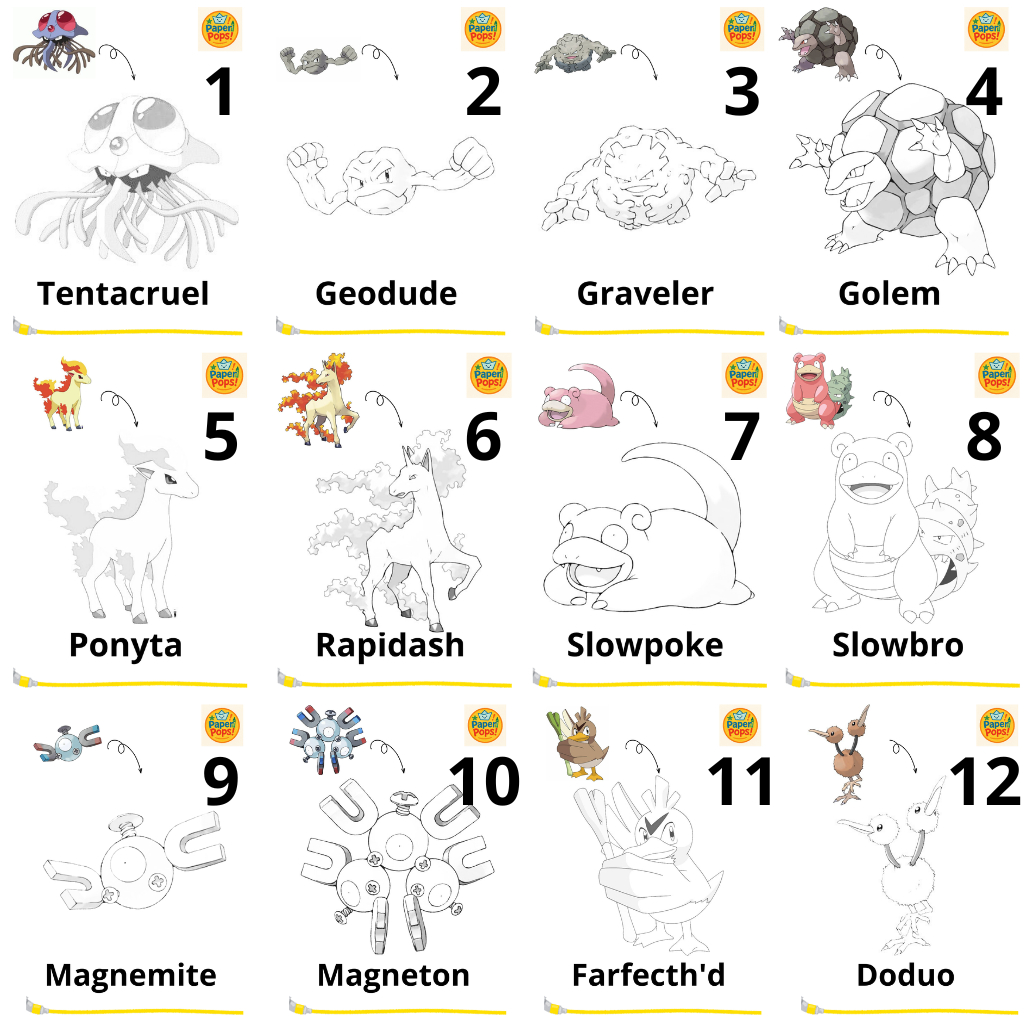

[PaperPops!] Lembar Kertas Mewarnai anak-anak Tema Pokemon Generasi 1 Buku 3