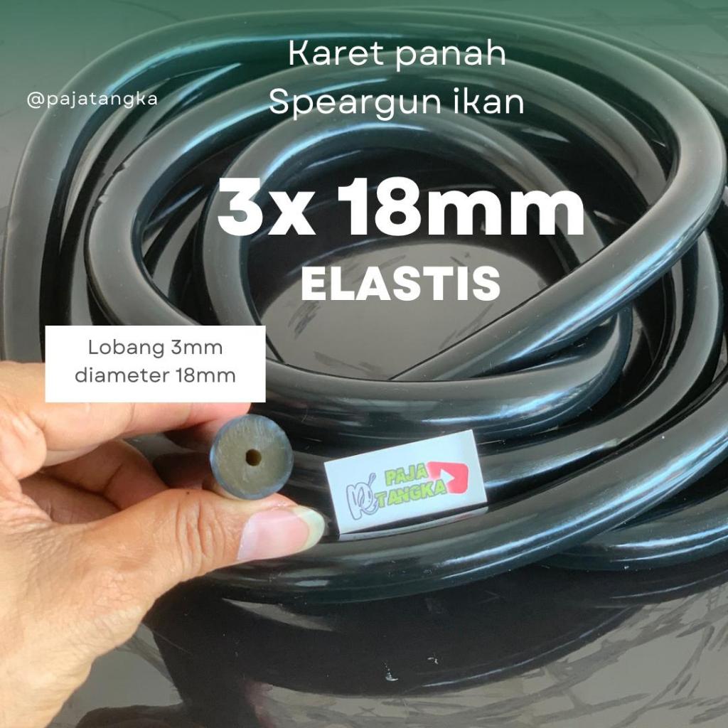 Karet Speargun panah ikan 3x18mm HITAM tebal 18mm lubang 3mm berbagai varian panjang