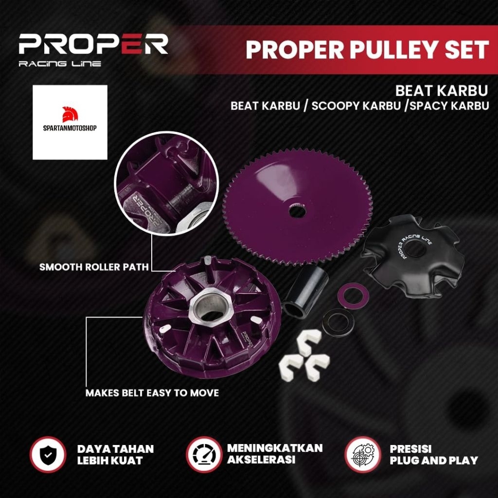 Pulley Beat Scoopy Spacy Karbu Carbu Karburator Pulley CVT Set Proper Racing Line KVY