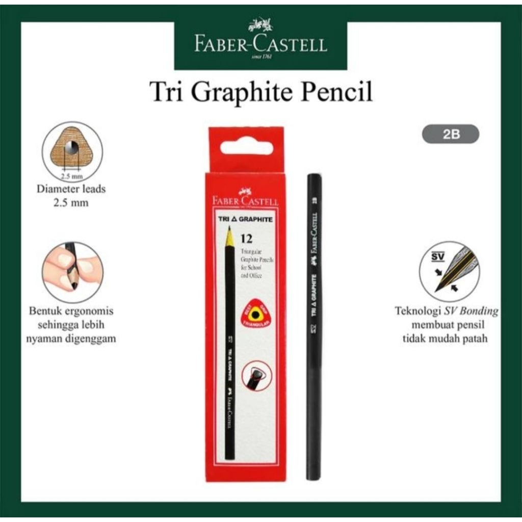 

Faber - Castell Black pencil tri graphite 2B isi 12 batang