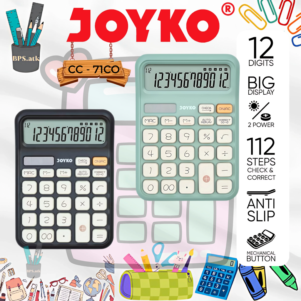 

JOYKO Calculator / Kalkulator CC - 71CO 12 Digits Check & Correct Kalkulator Sekolah / Kanor