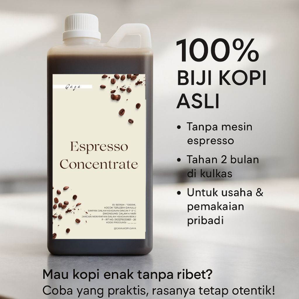 

Espresso Konsentrat Kopi Blend Robusta 70% & Arabika 30% – Siap Minum | Cocok untuk Es Kopi Susu & Usaha