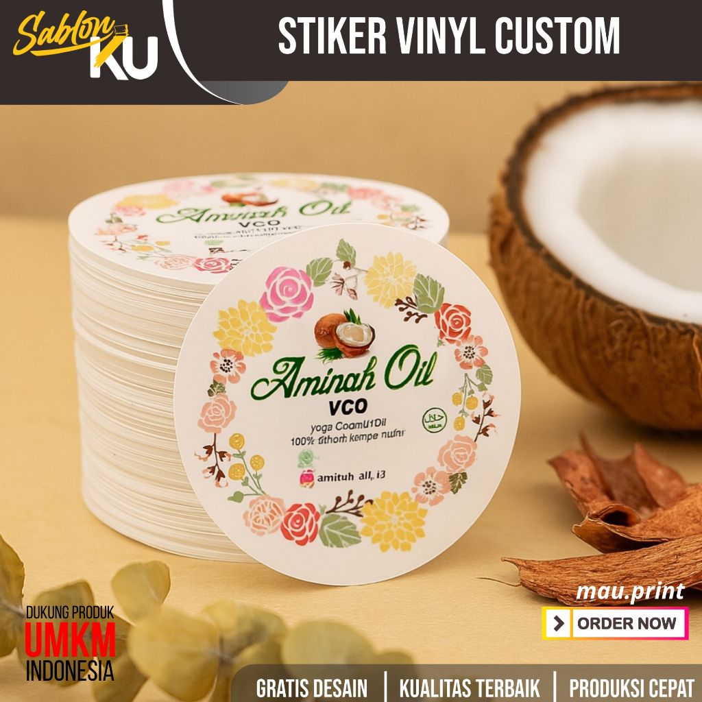 

CETAK PRINT STIKER STICKER CUSTOM DESAIN BULAT BAHAN VINYL PUTIH ANTI AIR OLSHOP MAKANAN MINUMAN KUE MURAH