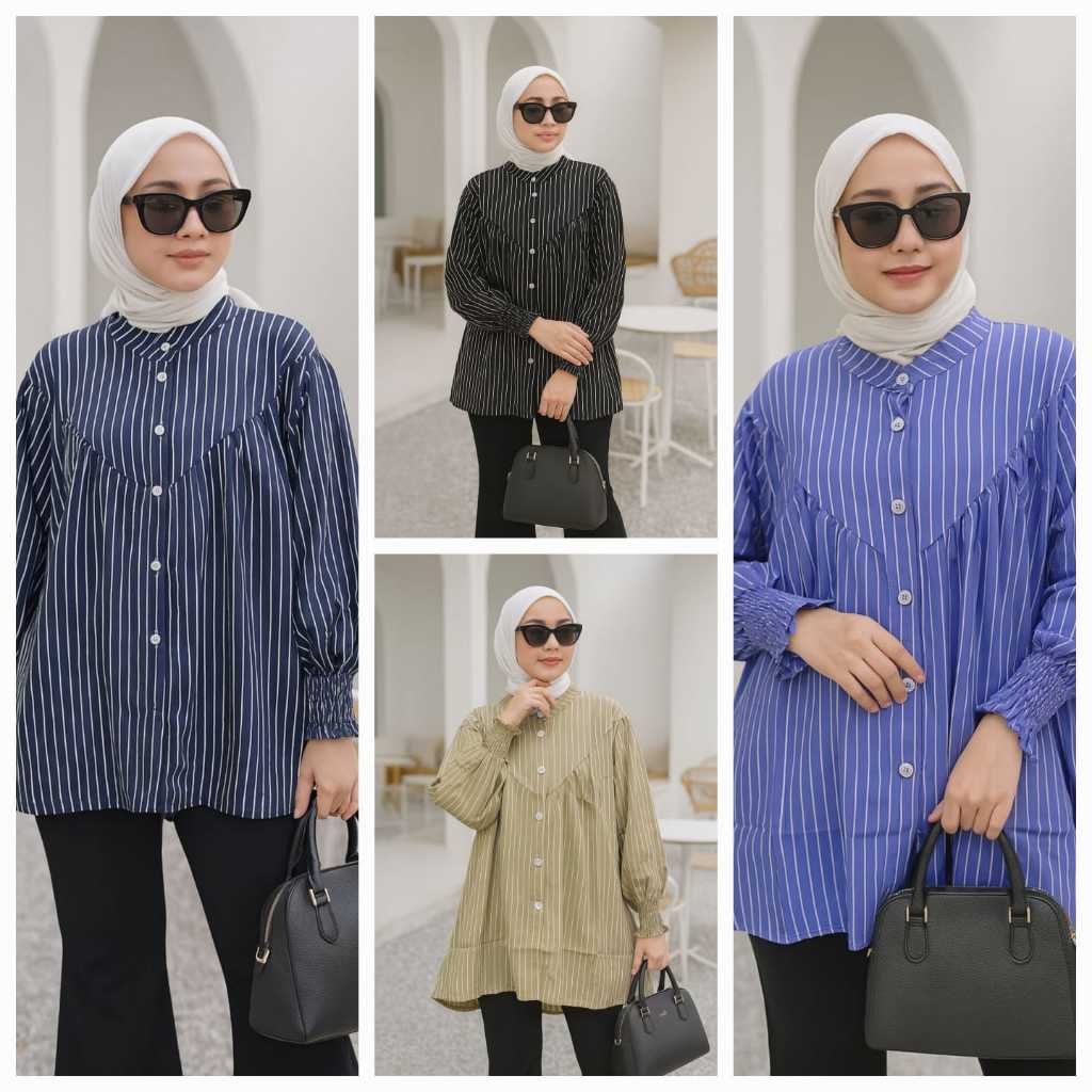 KMJ. 01 [BISA COD] GRA KEMEJA BLOUSE SALUR RAYON PREMIUM TANGAN KARET / KEMEJA STRIPED OVERSIZED / K