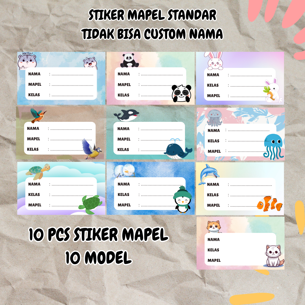 

10 pcs stiker buku karakter mapel - Lebel Nama Buku Tulis Anak - Sampul Buku Termurah !!