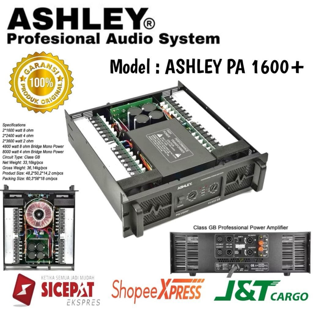 Power Amplifier Ashley Pa1600+ Original Power Amplifier Ashley 2 Channel Class GB