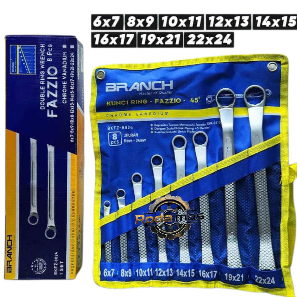 kunci ring ring set 8 pcs - kunci ring set anti karat bahan CRV - kunci ringpas anti karat