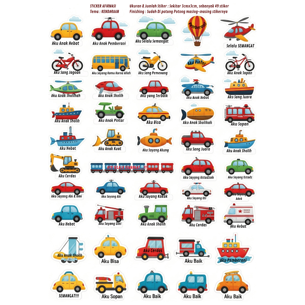 

Sticker Afirmasi Berbagai Tema (Kendaraan, Buah, Bunga, Abstrak, dll)