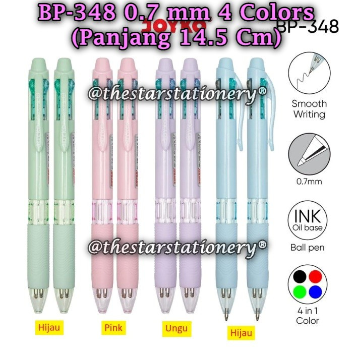 

(1 Biji) Bolpen JOYKO BP-348 Quaco 4 0.7 mm 4 Warna / Ball Pen Pulpen Pena Joyko BP-348 0.7 (1 Biji)