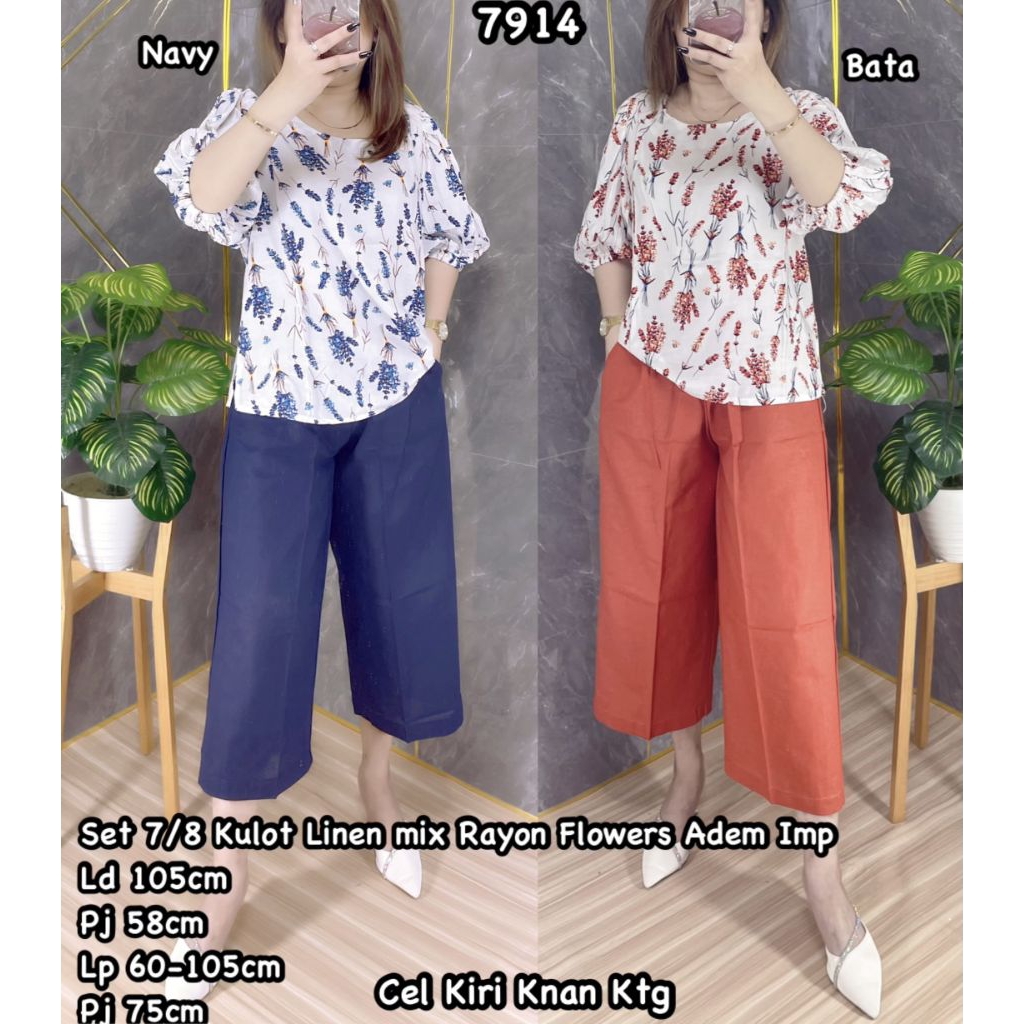 CS 7914 Setelan 7/8 linen kulot