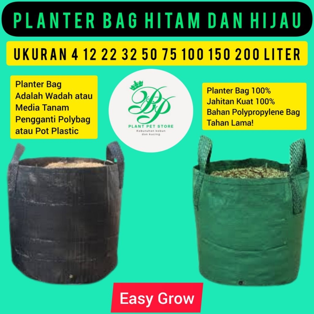 Planter Bag Tanaman Premium Hitam Dan Hijau Tebal Pot Planter Ukuran 4 12 22 32 50 75 100 150 200 Li