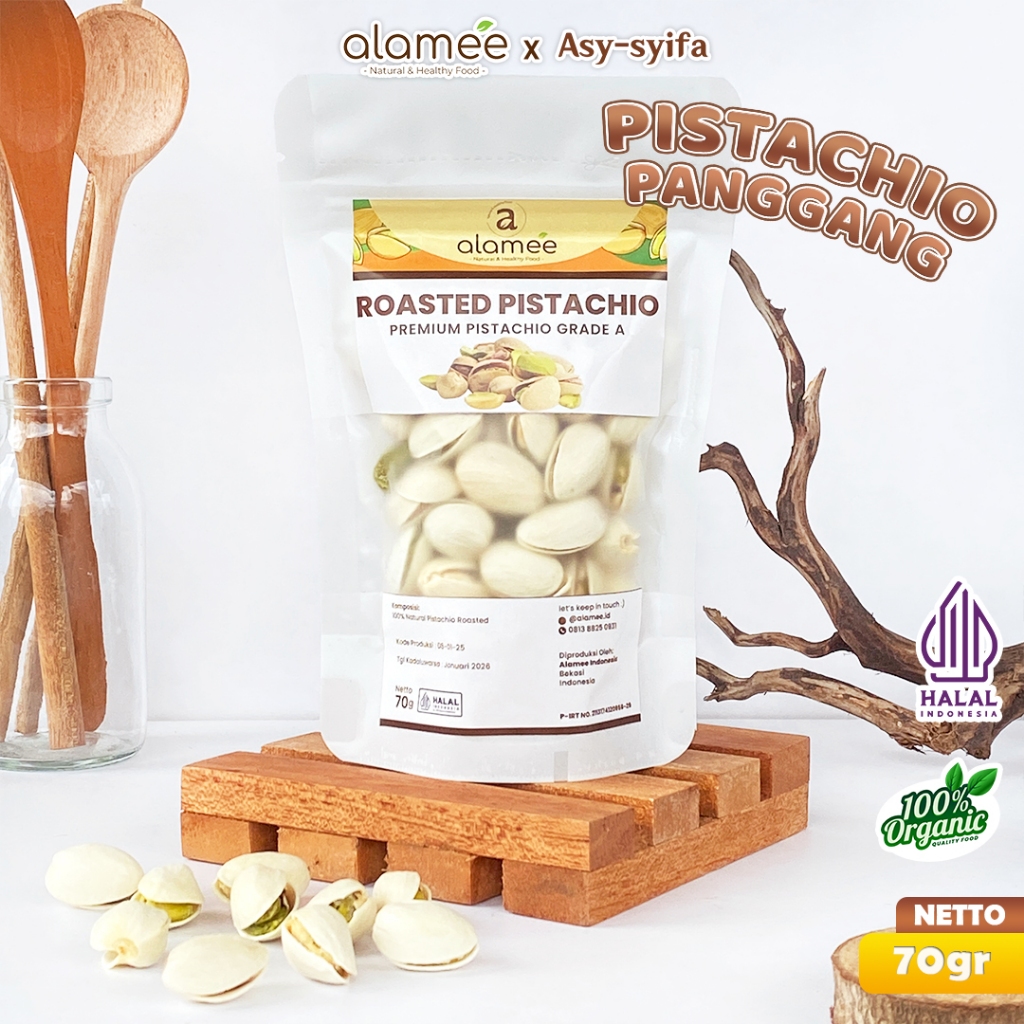 

Kacang Pistachio Premium Roasted 70 gr Pistacio Non Msg Makanan Sehat Fustuk Panggang Fustuk Organic