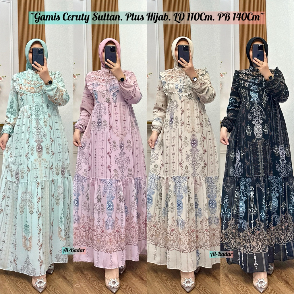 Gamis Syari Renda Dada Terbaru Set Hijab Ld 110 Cm Pb 140 Cm