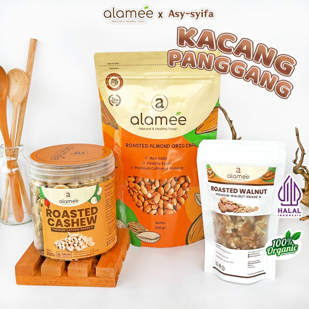 

Kacang Almond Almon Mede Walnut Pistachio Kupas Panggang Premium Roast Roasted Oven Siap Makan