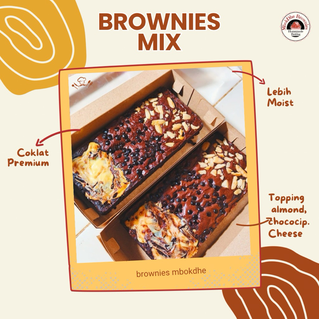 

Mbokdhe Brownies Panggang Mix Almond, Chococip, Cheesecream Enak – Rasa Premium, Tanpa Pengawet, Fresh Setiap Hari