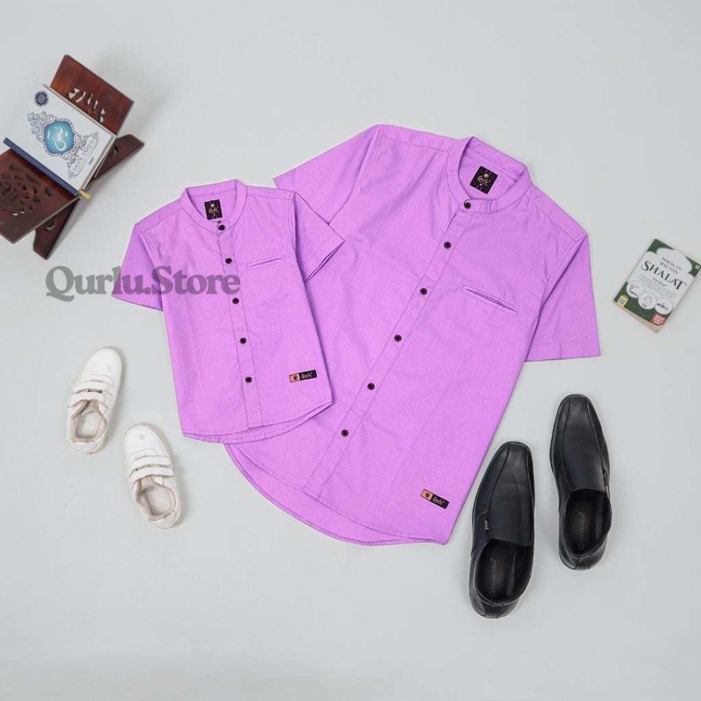 Qurlu - Kemeja Koko Dewasa/Anak warna LILAC (baju couple ayah dan anak laki-laki) Baju Koko Pria
