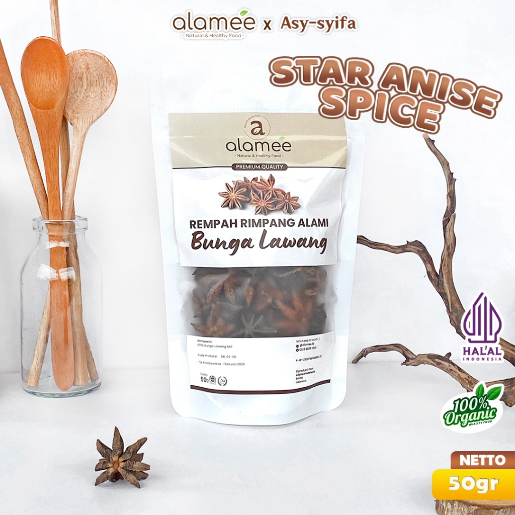 

ALAMEE Bunga Lawang Kering Pekak Star Anise Rempah Organik Alami Bumbu Seasoning Masakan Masak 50gr