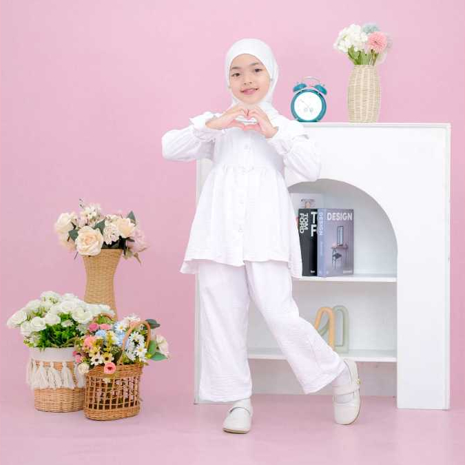 setelan  putih anak perempuan baju manasik haji 5-10 tahun