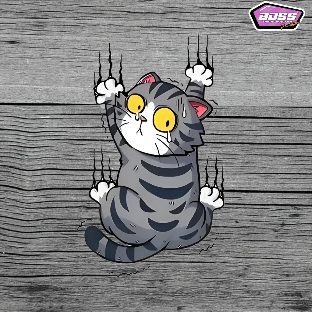 Jungle_Shop_ Stiker Kucing Manjat Lucu Vinyl / Stiker Mobil / Body Mobil / Kucing Lucu