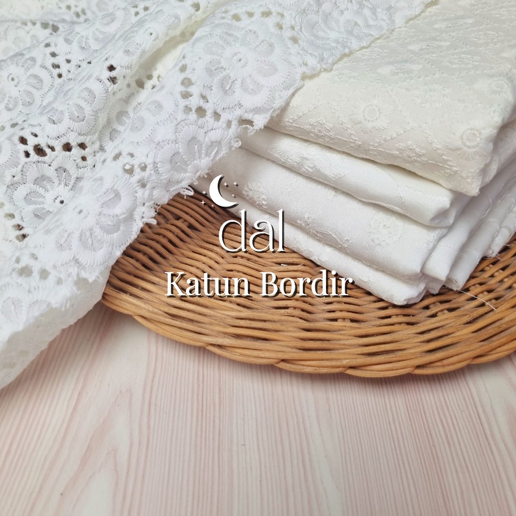 0,5 Meter bahan katun bordir/ kain katbol katun bolong warna broken white / bahan mukena, outer, blu