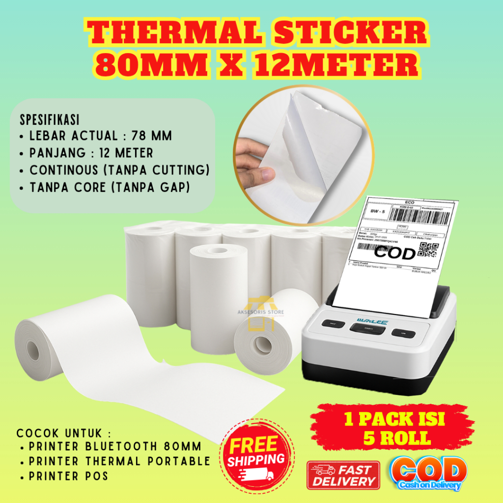 

KERTAS STIKER THERMAL 80MM X 12 METER CONTINOUS LABEL THERMAL RESI