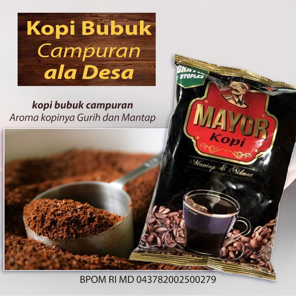 

Terlaris Kopi bubuk campuran ala pelosok desa cocok buat lambung yang tidak kuat dengan Kopi Asli juga mantaf buat Oplosan kopi murni aromanya yang khas Gurih kopi ala Ndeso ~ mayor kopi bubuk 120gr