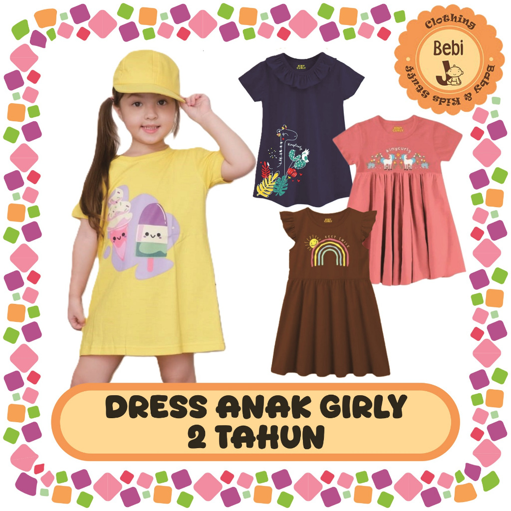 DRESS ANAK GIRLY KARAKTER LUCU USIA 2 TAHUN KINY CURLY JOY KIDS