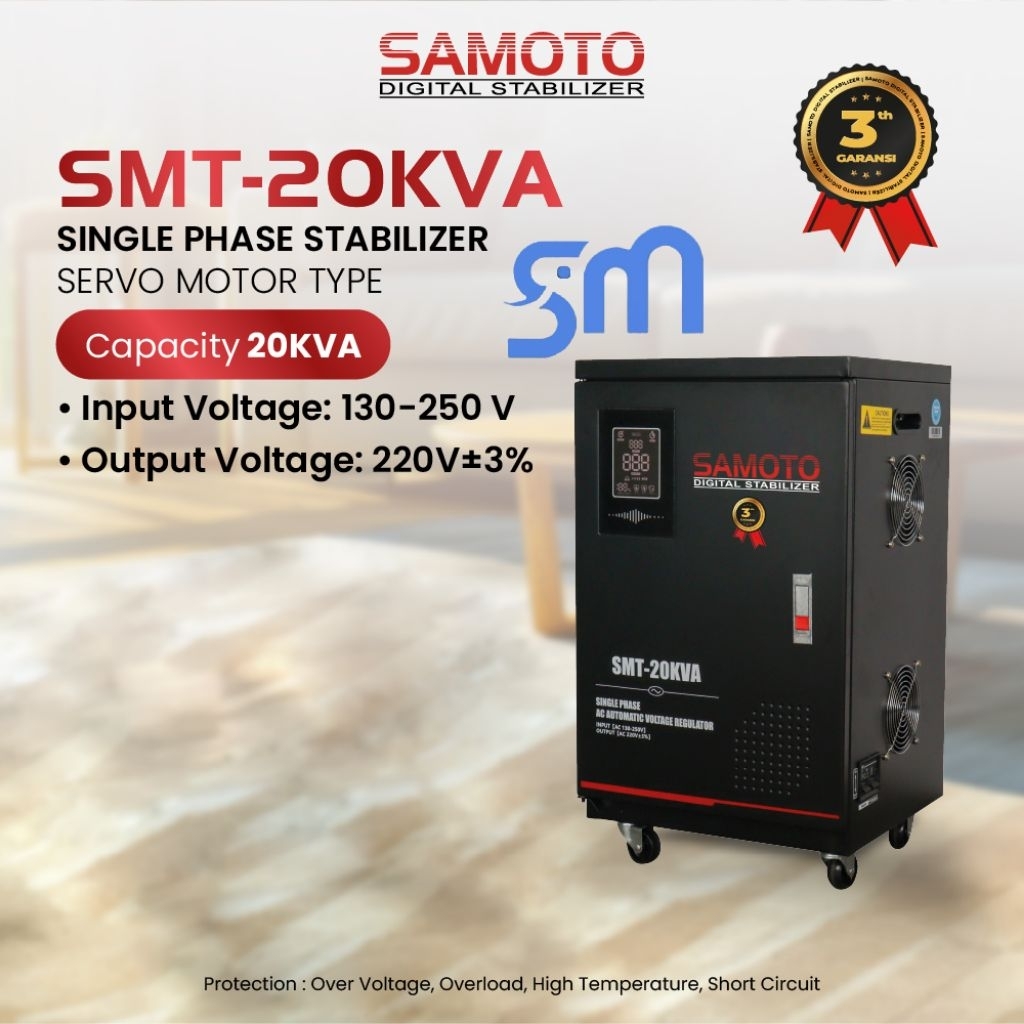 Stabilizer Samoto SMT-20KVA single Phase Servo Motor Stabil Listrik 20000VA