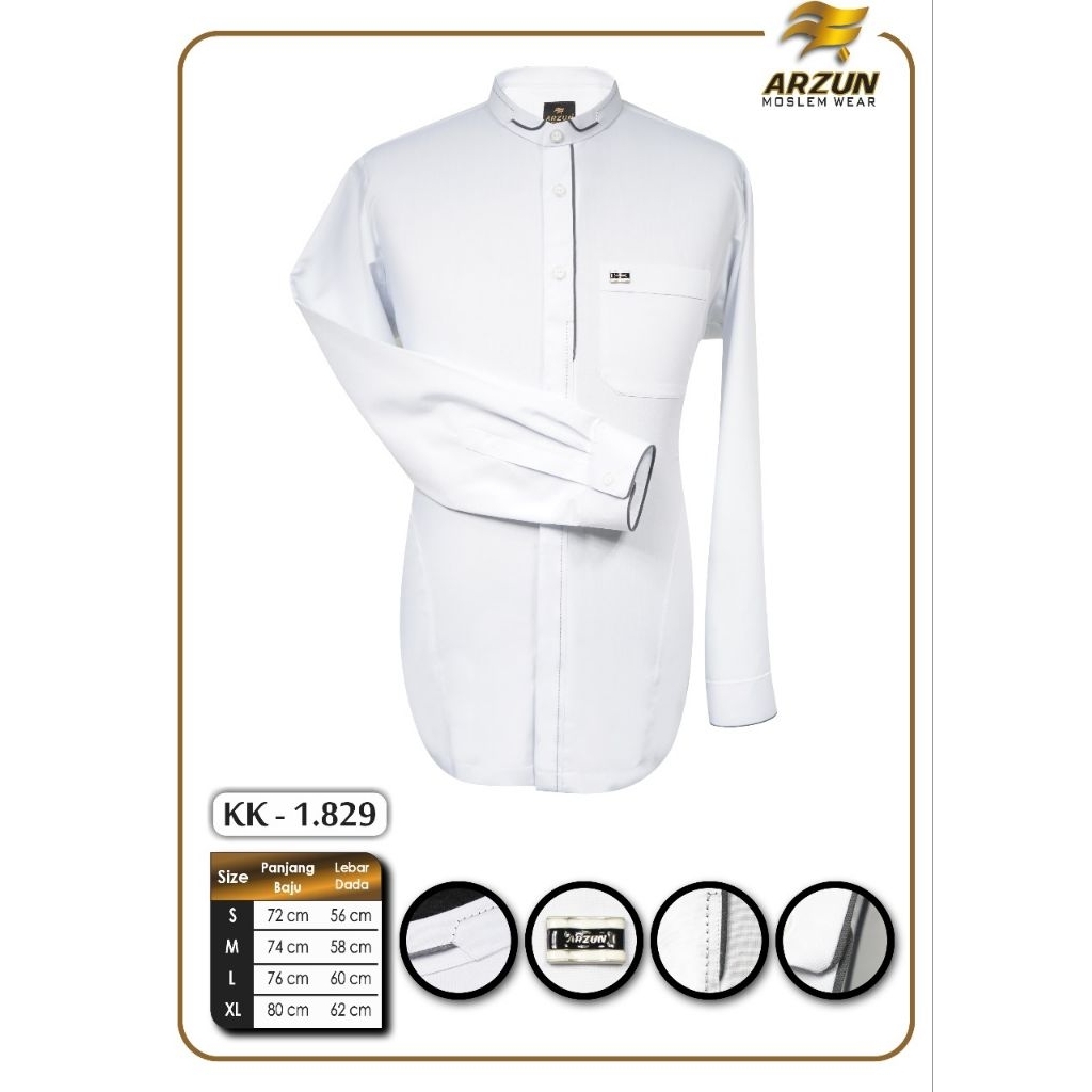 KOKO ARZUN PUTIH PANJANG & PENDEK TANGAN MANSET Kemeja koko putih  polos Arzun bahan katun Premium