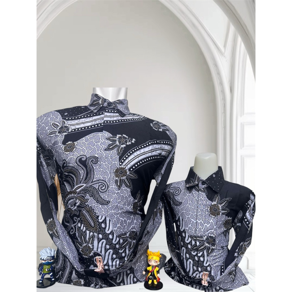 Batik pria Couple Ayah dan Anak Tangan panjang Silver hitam
