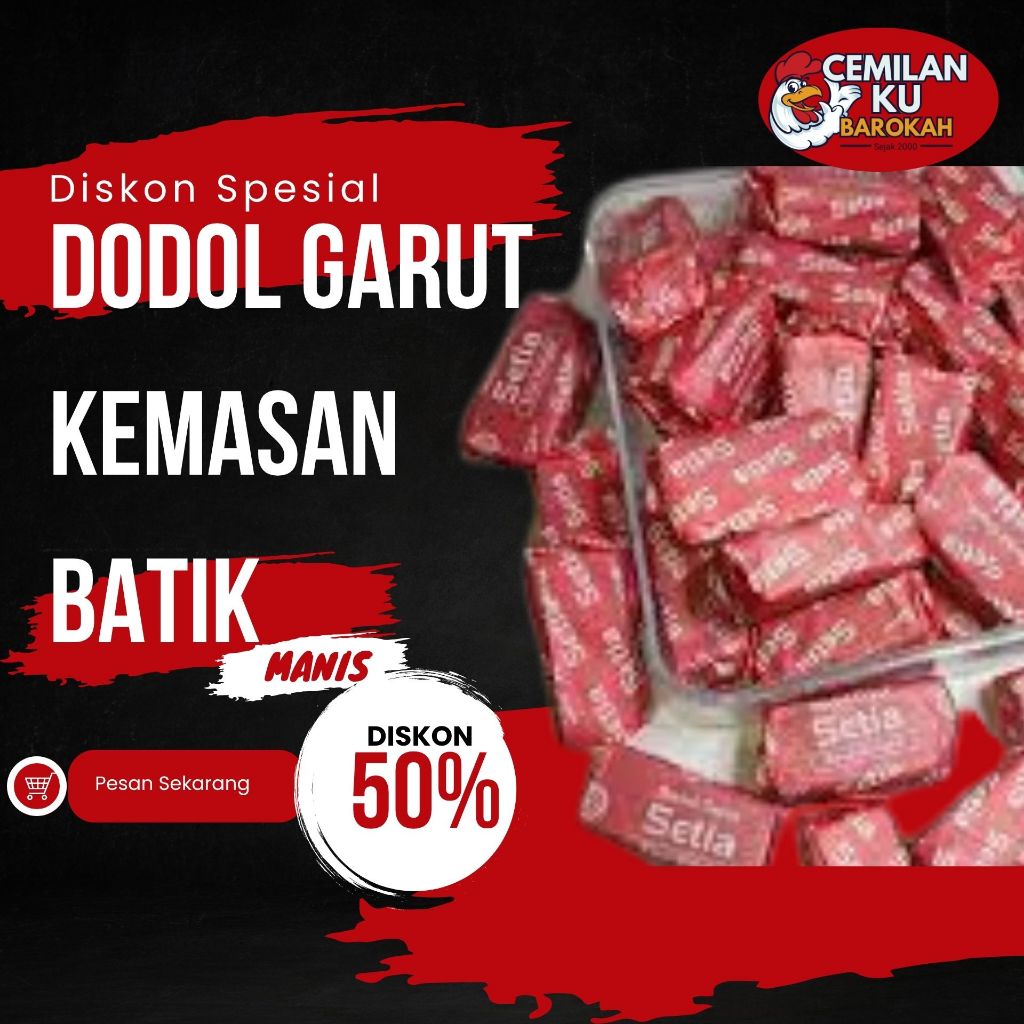 

Dodol Oleh-Oleh Khas Garut Kemasan Batik | 4 Rasa Strawberry - Mocca - Pandan - Durian 1KG-250GR