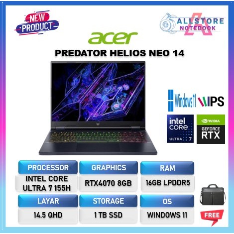 ACER PREDATOR HELIOS NEO 14 ULTRA 7 155H RTX4070 8GB/ 16GB 1TB Win11 14.5QHD