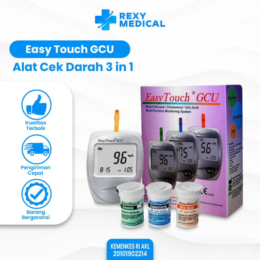 EasyTouch GCU 3 in 1 Alat Cek Gula Darah, Kolesterol, dan Asam Urat Digital Original Bergaransi