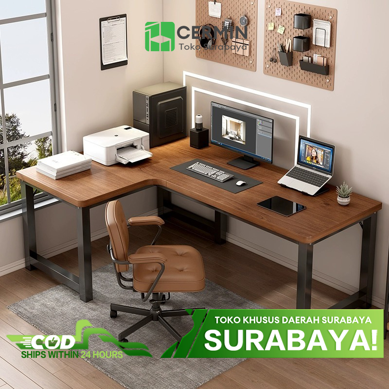 Pengiriman Dari Surabaya-- Meja Kantor Milimalis Meja Komputer L Meja Kerja Serbaguna Meja Kantor Be