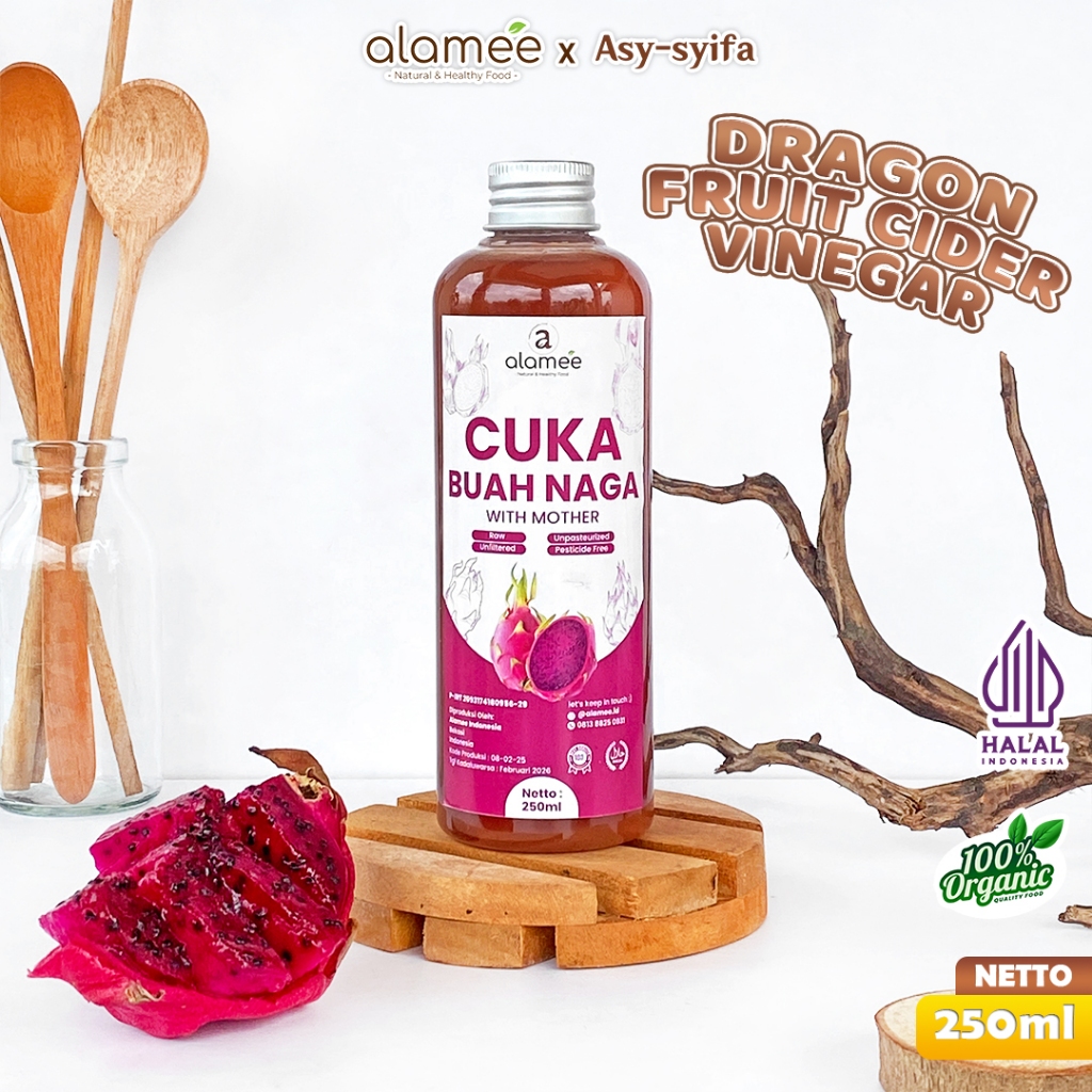 

ALAMEE Cuka Buah Naga Organik Dragon Fruit Cider Vinegar With Mother Fermentasi Probiotik 250ml